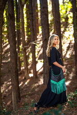 Boho Leather Bags with Tassels - Green and Black