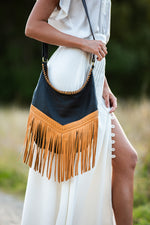 Boho Leather Bags with Tassels - Tan and Black