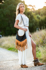 Boho Leather Bags with Tassels - Tan and Black