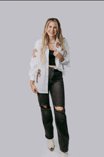 Western cut out embroidery pearl snap button down shirt.