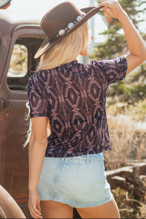 Aztec printed mesh top