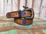 Purple flower leather belt