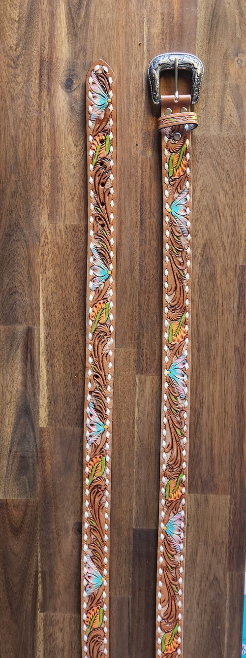Pretty floral leather belt