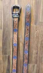 Purple flower leather belt