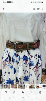 Floral leather belt