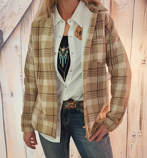 Lined plaid shacket-brown