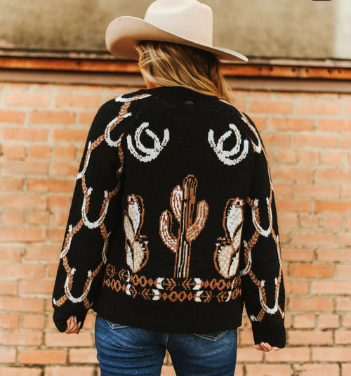 Horseshoe print zip up cardigan
