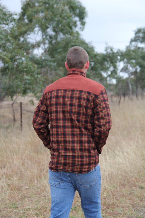 Corduroy and plaid Jacket - Rust