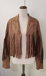 Faux suede brown western fringe jacket