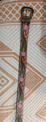 Floral leather belt