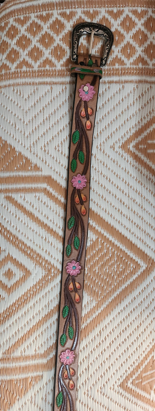 Floral leather belt