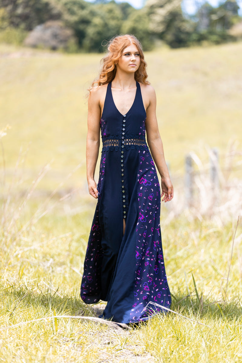 Printed Maxi Dress - Navy