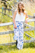 Floral print maxi skirt -blue