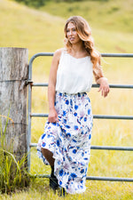 Floral print maxi skirt -blue