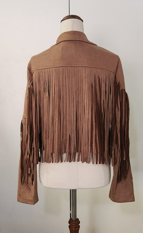Faux suede brown western fringe jacket