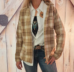 Lined plaid shacket-brown