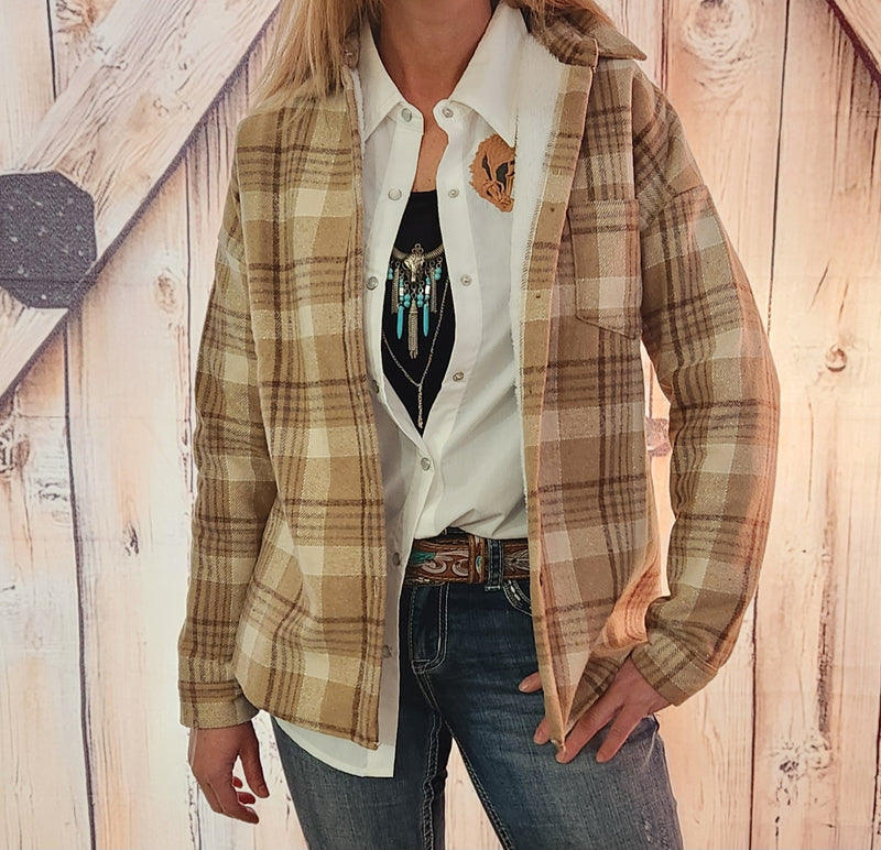 Lined plaid shacket-brown